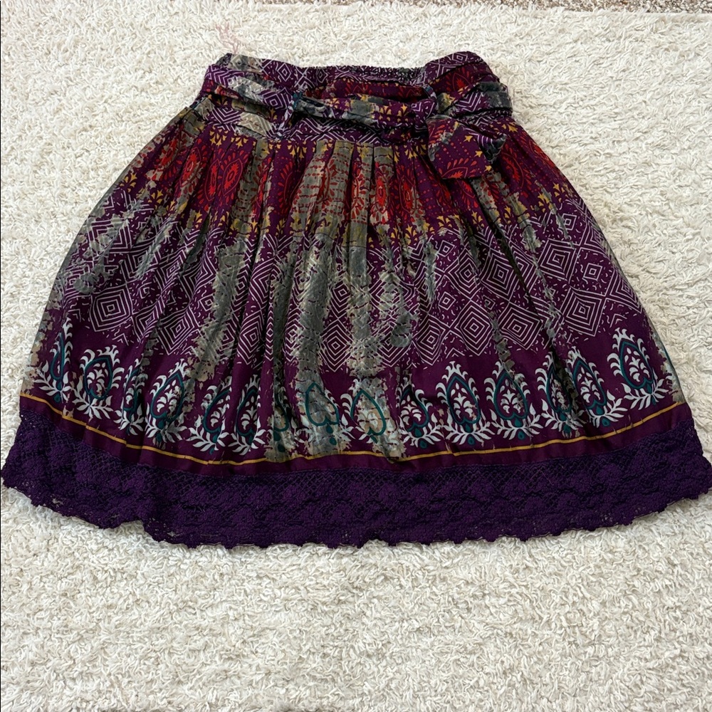 MIX NOUVEAU L Indian made purple full skirt with embroidered hem, elastic waist